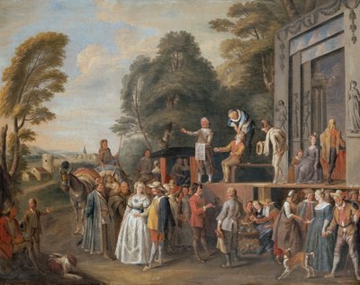 The Charlatans, et utendørs teater (olje på lerret) av Peter Angelis