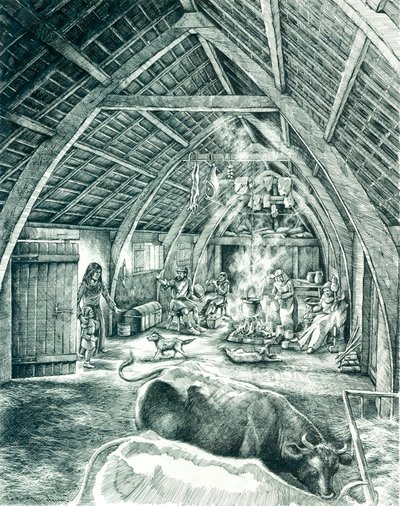 Middelaldersk bondehus, ca. 1200-1400-tallet, ca. 1980-2010 av Peter Dunn