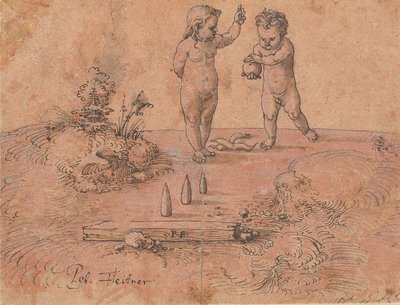 To barn som leker med en ball, 1500-1546. av Peter Flötner