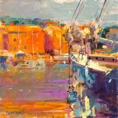 Ligge ved Saint-Tropez, 2021 (olje på lerret) av Peter Graham (Contemporary)