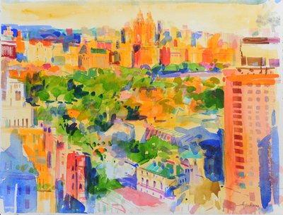 Central Park fra The Carlyle (wc på papir) av Peter Graham (Contemporary)