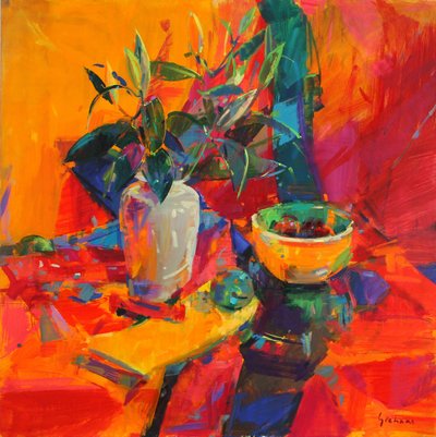Liljer på en rød bakke, 2012 av Peter Graham (Contemporary)