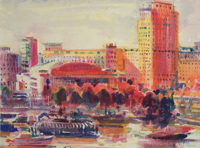 The South Bank, 2002 (wc på papir) av Peter Graham (Contemporary)