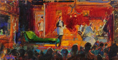 All the World#39;s a Stage, 2021 (olje på lerret) av Peter Graham