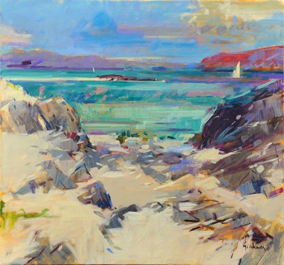 Iona Sand og steiner, 2021 (olje på lerret) av Peter Graham