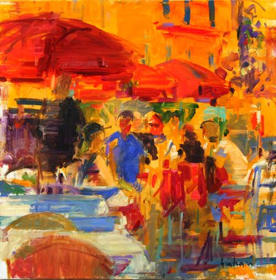 Lunsj på terrassen, Villefranche-sur-Mer (olje på lerret) av Peter Graham