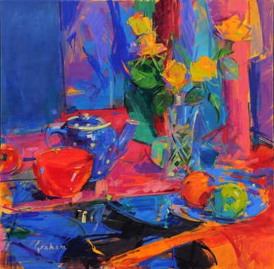 Rhapsody in Blue, 2021 (olje på lerret) av Peter Graham