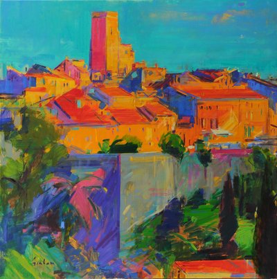 Saint-Paul de Vence, Golden Light, 2022 (olje på lerret) av Peter Graham