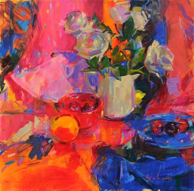 Stilleben med frukt, 2020 (olje på lerret) av Peter Graham