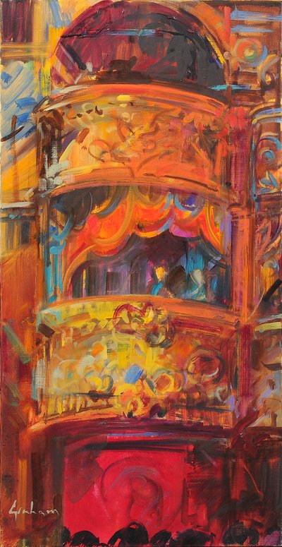 Teaterfryd London, 2021 (olje på lerret) av Peter Graham