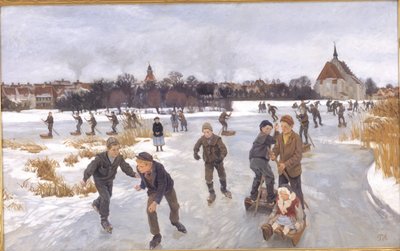 Barn på skøyter utenfor Fåborg av Peter Hansen