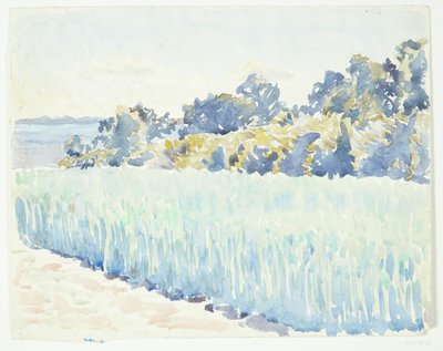 Fynsk landskap. Kornåker ved en skog av Peter Hansen