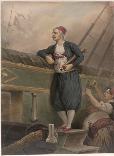 En gresk sjømann om bord på et skip, fra et "Album of Greek Heroism, or the Deliverance of Greece" av Peter Heinrich Lambert von Hess