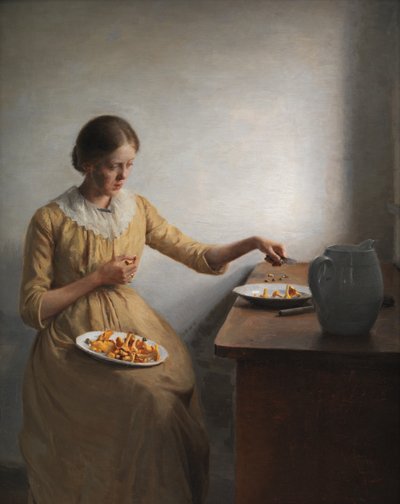 En ung jente tilbereder kantareller av Peter Vilhelm Ilsted