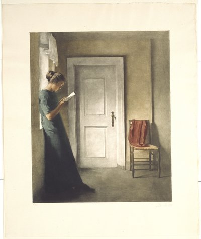Interiør med et rødt sjal av Peter Vilhelm Ilsted