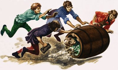 En nyutdannet lærling blir dowsed i øl og rullet i en tønne av Peter Jackson