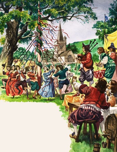 Landsbyboere danser rundt majstangen av Peter Jackson