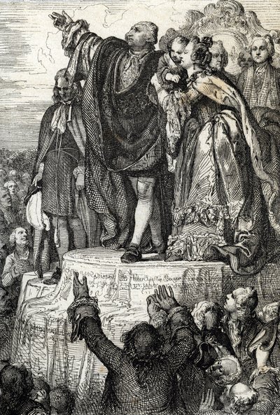 Feiring av det første nasjonale forbund 14. juli 1790 på fedrelandets alter i Champs-de-Mars, i anledning etårsdagen for erobringen av Bastillen: Kong Ludvig XVI, omgitt av sin familie som avla ed på utgjøre av Peter Johann Nepomuck Geiger