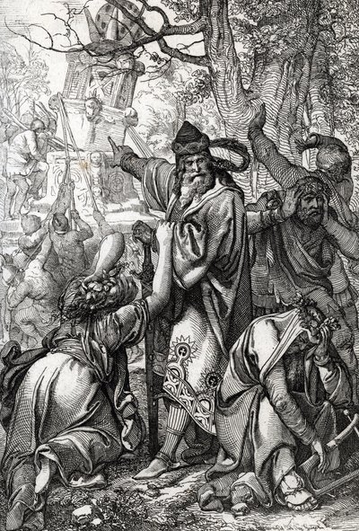 Keiser Karl den Store (ca. 742-814) i krig mot sakserne, 772 (keiser Karl den store (Karl den store) under saksernes kriger, 772) Fjærtegning fra «Historische Memorabilian des In-und Auslandes» (Historiske suvenirer) av Anton Ziegler av Peter Johann Nepomuck Geiger