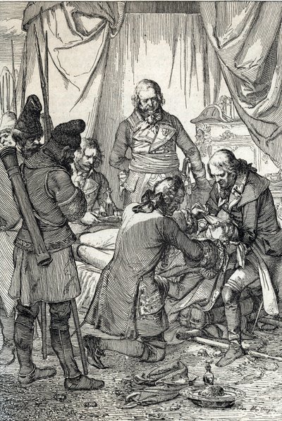 Kosciuszko-opprøret: Den polske helten Tadeusz Kosciuszko (1746-1817) såret i slaget ved Maciejowice mot russerne av Peter Johann Nepomuck Geiger