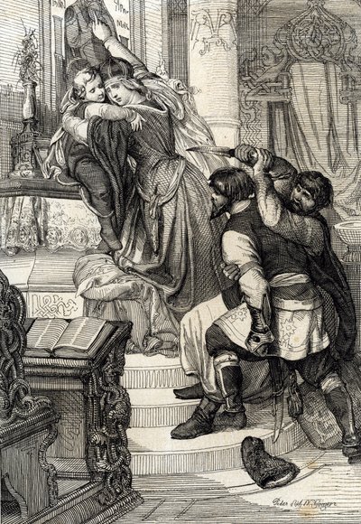 Moskva-opprøret i 1682 (opphevelse av streltsyen i 1682): Tsarina Natalia Narychkina beskyttet sønnen prins Peter (1672-1725) mot angrep fra streltsyene (strelets), Russland (Moskva-opprøret i 1682 eller streltsy-opprøret: Tsarryshprotene Natalia av Peter Johann Nepomuck Geiger