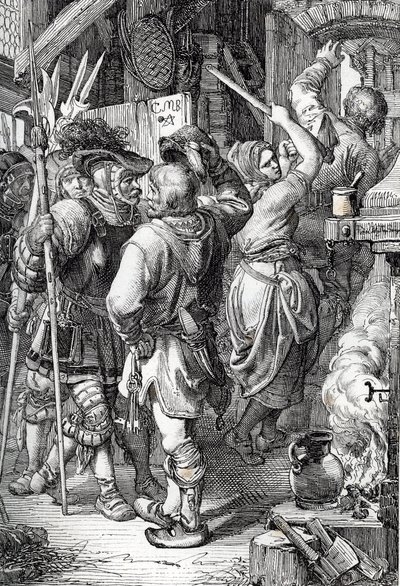 Flukten til Gustave I Vasa (eller Gustav Vasa) (1496-1560) (fremtidig konge av Sverige) forkledning som en bonde for å rømme fra Danmark av Peter Johann Nepomuck Geiger
