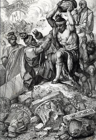 Posen til Roma (Italia), i 410, tatt fra byen og plyndret av vestgoterne ledet av Alaric (370-410) (sekken av Roma av vestgoterne ledet av Alarik I i 410, under keiser Honorius regjeringstid) Tegning en penn trukket fra "Historische Memorabilian des I av Peter Johann Nepomuck Geiger