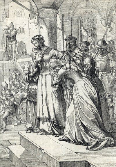 Henrettelsen av Lady Jane Gray (Jeanne Grey) (1537-1554) Jane Gray ble henrettet i 1554 ved Tower of London (henrettelse av Lady Jane Grey) Fjærtegning fra Anton Zieglers "Historische Memorabilian des In-und Auslandes" av Peter Johann Nepomuck Geiger