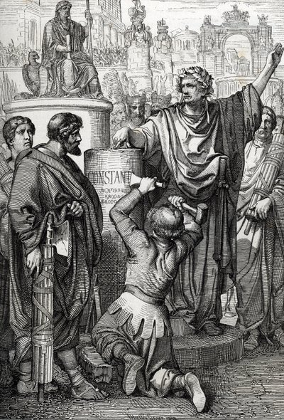 Grunnleggelsen av Konstantinopel av keiser Konstantinopel den store som overførte den keiserlige hovedstaden til Byzantium, som han ga nytt navn til Konstantinopel av Peter Johann Nepomuck Geiger