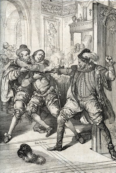 War of the Four Twenty Years (1568-1648): "" Attentatet på Vilhelm av Oranien kalte Vilhelm den fåmælte (1533-1584) den 10/07/1584 av Balthazar Gerard under åttiårskrigen (eller 80 år) ( Gueux-opprør eller nederlandsk opprør)" (Drap på Willi av Peter Johann Nepomuck Geiger