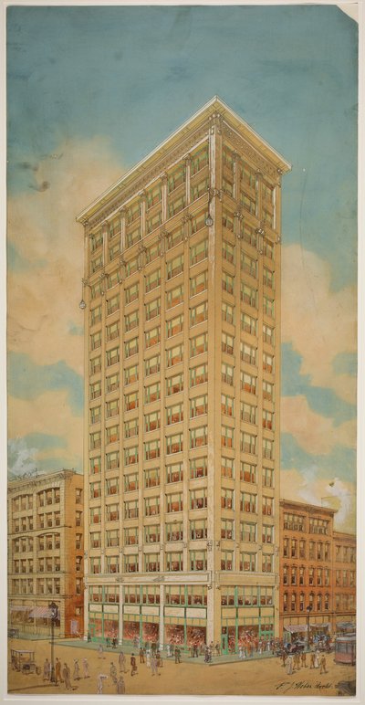 Prairie School Skyscraper, Chicago, Illinois, Perspektiv av Peter Joseph Weber