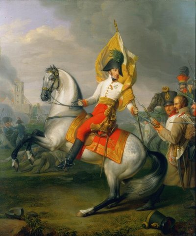Erkehertug Karl med flagget til Zach-regimentet i slottet av Peter Krafft