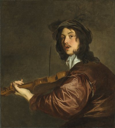 En mann som spiller fiolin, muligens et portrett av kunstneren av Peter Lely