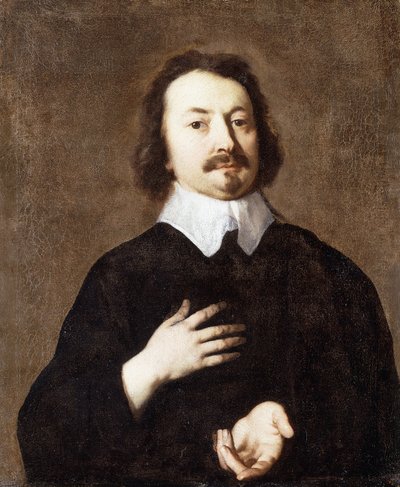 Portrett av en gentleman, halvlang, i svart med hvit krage, av Peter Lely