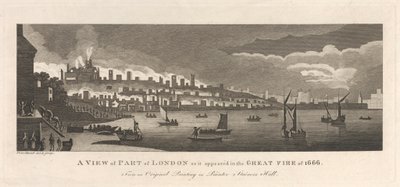 En utsikt over en del av London slik den dukket opp i den store brannen i 1666 av Peter Mazell