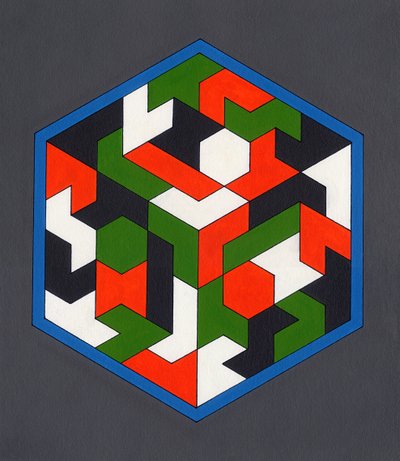 Hexiamonds, 2008 (akryl på lerretstavle) av Peter McClure