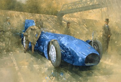 Bluebird at Brooklands (olje på lerret) av Peter Miller