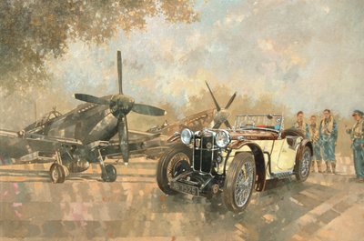 Cream Cracker MG 4 Spitfires (olje på lerret) av Peter Miller