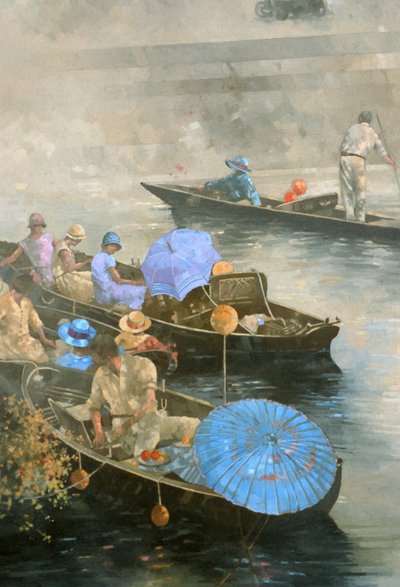 Punts on the Wey at Brooklands (olje på lerret) av Peter Miller