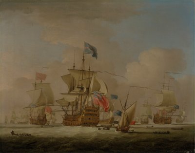 Britiske krigsmenn og en slupp av Peter Monamy