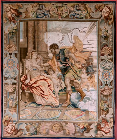 flamsk billedvev. Serie Historien om konsulen Decius Mus. Mars dukker opp for Rhea Silvia (Aparición de Marte a Rea Silvia). Åttende billedvev i serien. Modell PP Rubens. Produksjon Jan Raes II, Brussel. Ca1620-1629. Stoff Gull, sølv, silke og ull. av Peter Paul (after) Rubens