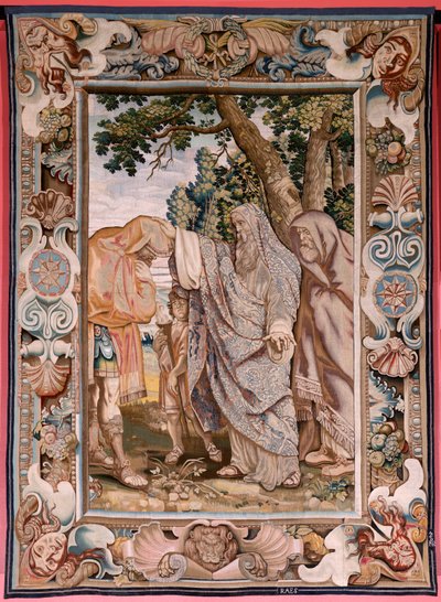 flamsk billedvev. Serie Historien om konsulen Decius Mus. Valerius velsigner Decius. Fjerde billedvev i serien. Modell PP Rubens. ; Produksjon Jan Raes II, Brussel. Ca 1620-1629. Stoff Gull, sølv, silke og ull. Størrelse 405 x 330 cm. Sted Royal Pal av Peter Paul (after) Rubens