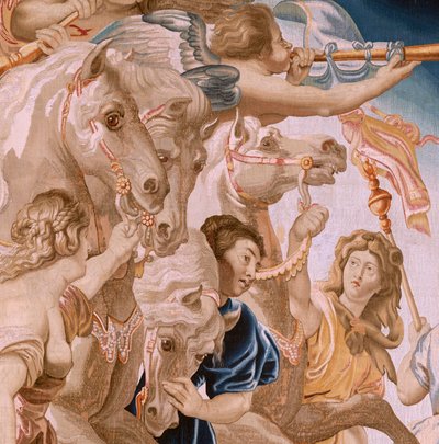 flamsk billedvev. Serien Nattverdens triumf. Kirkens triumf (El Triunfo de la Iglesia). Åttende billedvev i serien. Modell Peter Paul Rubens. 1626-1628. Produksjon Jan II Raes, Brussel av Peter Paul (after) Rubens
