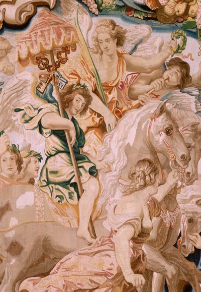flamsk billedvev. Serien Nattverdens triumf. Kirkens triumf (El Triunfo de la Iglesia). Åttende billedvev i serien. Modell Peter Paul Rubens. 1626-1628. Produksjon Jan II Raes, Brussel av Peter Paul (after) Rubens