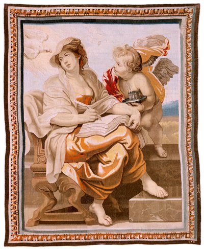 flamsk billedvev. Serien Nattverdens triumf. Visdom er inspirert av Den Hellige Ånd (La Sabiduría inspirada por el Espíritu Santo). Nittende billedvev i serien. Modell Peter Paul Rubens. 1626-1628. Produksjon Jacob II Geubels, Brussel av Peter Paul (after) Rubens