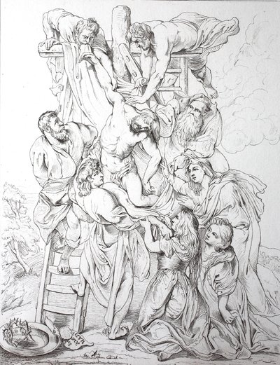 Jesus Kristus, nedstigning fra korset (trykk) av Peter Paul (after) Rubens