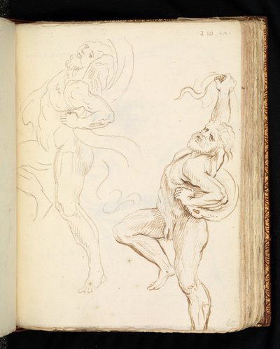 To studier av Laocoon, en med slangene forvandlet til draperi (grafitt, penn og brunt blekk på lagt papir) av Peter Paul (after) Rubens