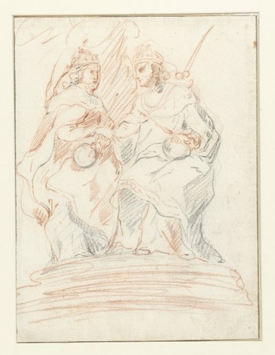 Konge og en dronning på en trone, bak dem står Fama Kristus og Maria av Peter Paul Rubens (possibly)