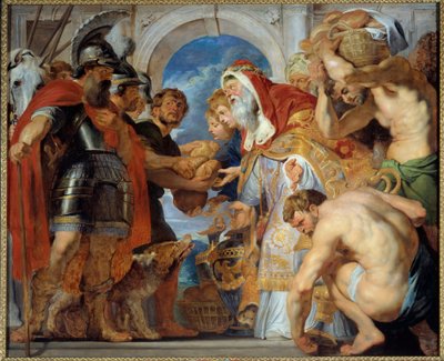 Abraham og Melkisedek. Da han kom tilbake fra et seirende felttog, møtte Abraham Melkisedek (eller Melkisedek eller Melkisedek eller Melkisedek eller Melkisedek), kongen av Salem som brakte ham brød og vin. Han var prest og uttalte denne velsignelsen: av Peter Paul Rubens