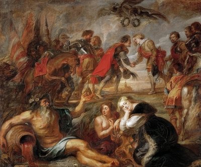 Møte mellom kong Ferdinand av Ungarn med kardinal Infante Ferdinand før slaget ved Nördlingen. 1634/35 av Peter Paul Rubens
